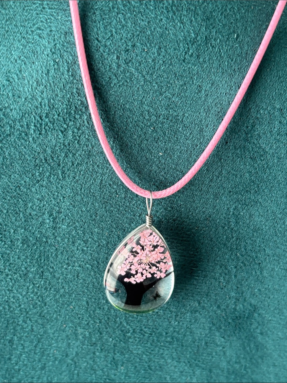 Pink Blossom Teardrop Pendant Necklace - Women Jewelry